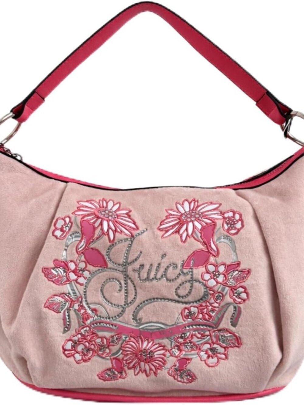 Women’s Juicy In Bloom Hobo Shoulder Handbag with Embroidered Floral Logo Design